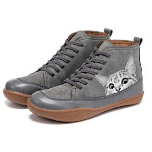 Damen Modische High-Top Sneaker mit künstlerischem Katzenmotiv R&B