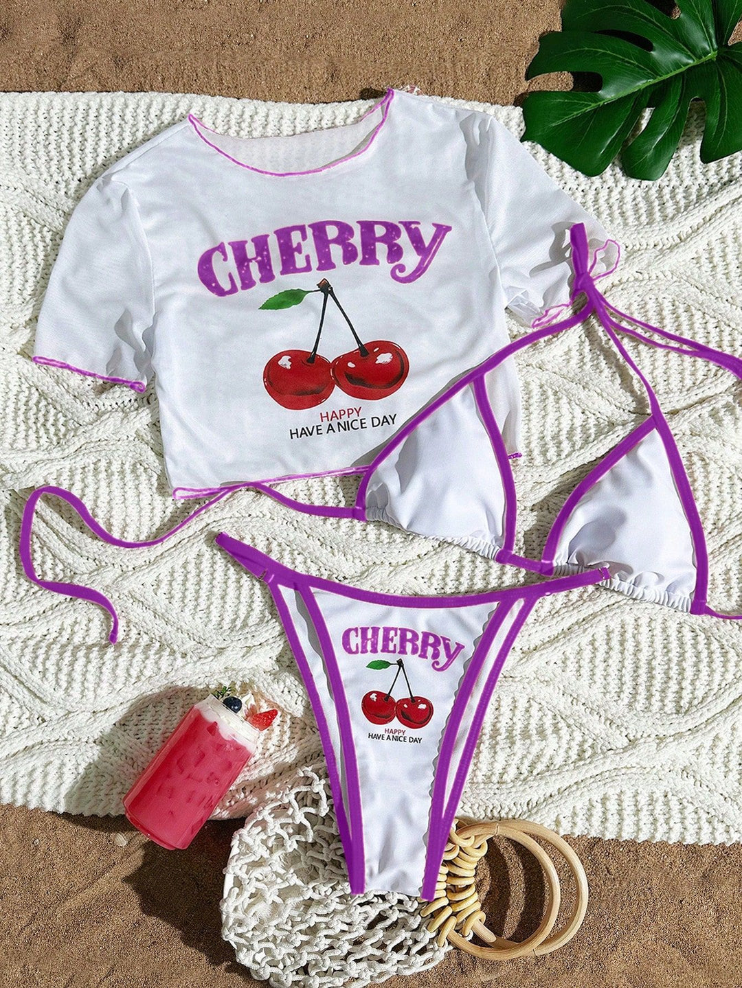 Damen Bikini-Set mit kreativem Kirschmotiv R&B