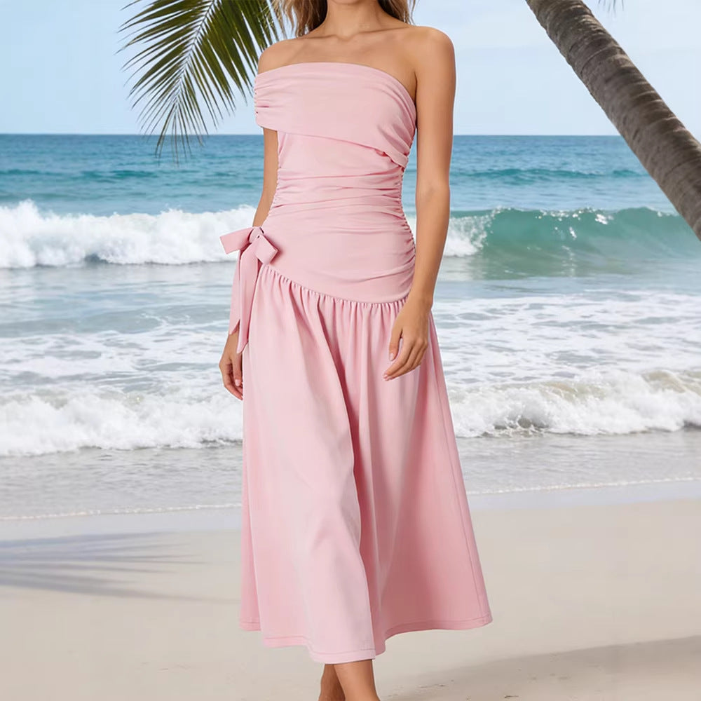 Damen Wickelkleid mit verstellbarem Taillengürtel und asymmetrischem Ausschnitt R&B