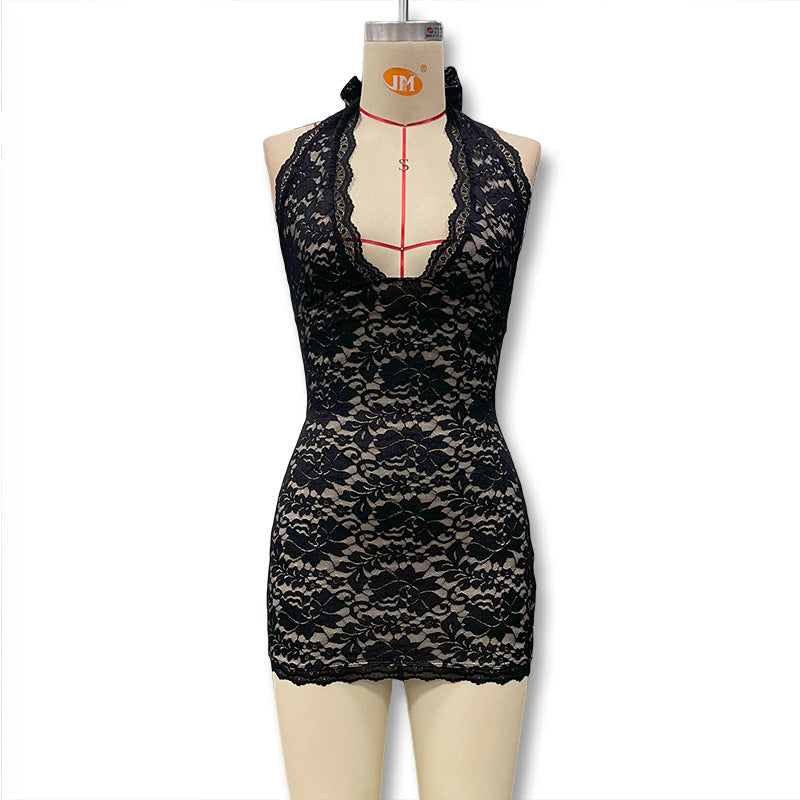 Damen Sexy Spitzen-Nachtkleid mit verführerischen Details und tiefem Ausschnitt R&B