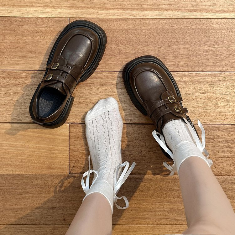 Damen modische Schnürschuhe mit eleganten Schnallen und robustem Plateau R&B