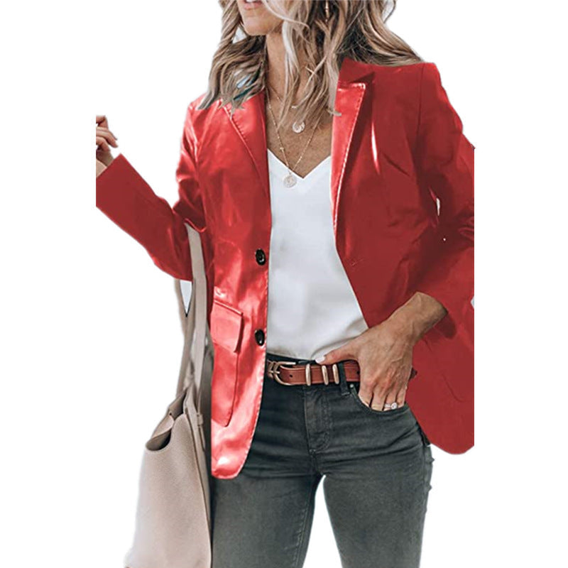 Damen elegante Blazerjacke im zeitlosen Design mit glänzender Oberfläche R&B