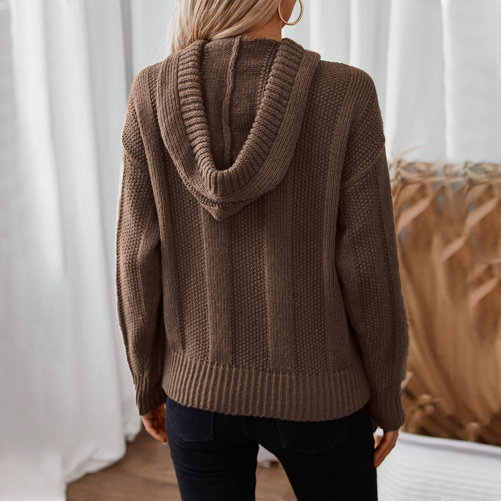 Damen lässiger Strickpullover mit Kapuze und Knopfdetails R&B