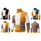 Herren hochabschließend gestrickter Pullover mit modernem Zopfmuster und attraktiven Farbblöcken R&B