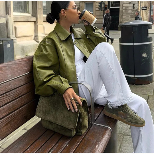 Damen modische oversized jacke mit steigendem Kragen R&B