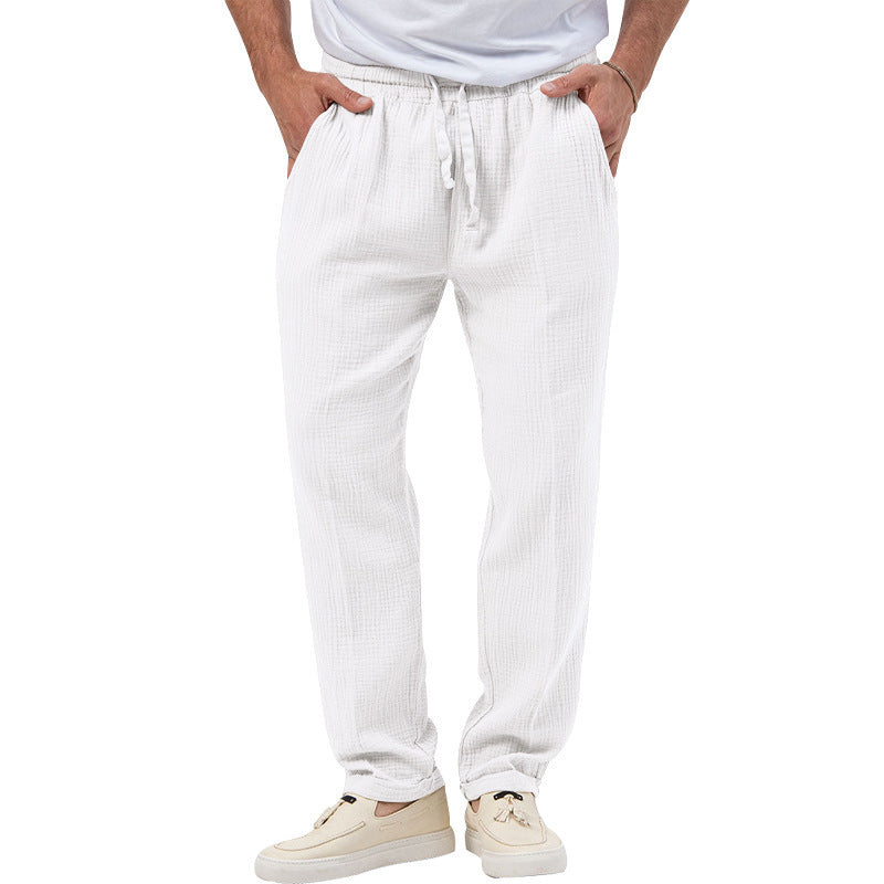 Herren nan lässige Musselin-Freizeithose mit elastischem Bund Kordelzug und seitlichen Eingrifftaschen R&B