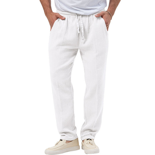 Herren nan lässige Musselin-Freizeithose mit elastischem Bund Kordelzug und seitlichen Eingrifftaschen R&B