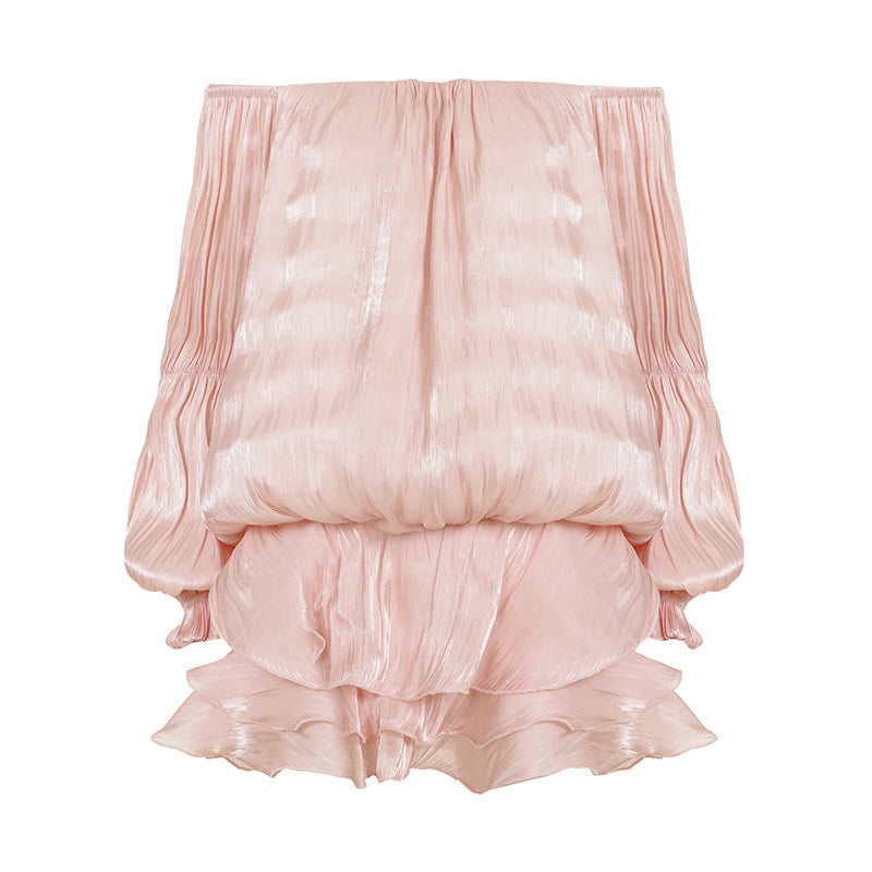 Damen luftiges Off-Shoulder Kleid mit Rüschenschnitt R&B