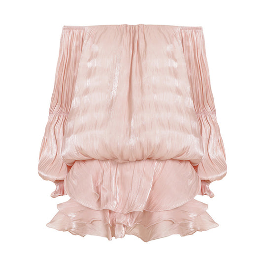 Damen luftiges Off-Shoulder Kleid mit Rüschenschnitt R&B