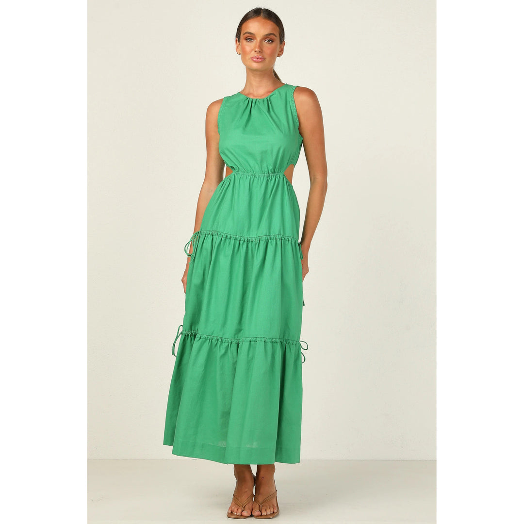 Damen Langarm Maxikleid mit verspielten Seitenausschnitten und fließendem Rock R&B