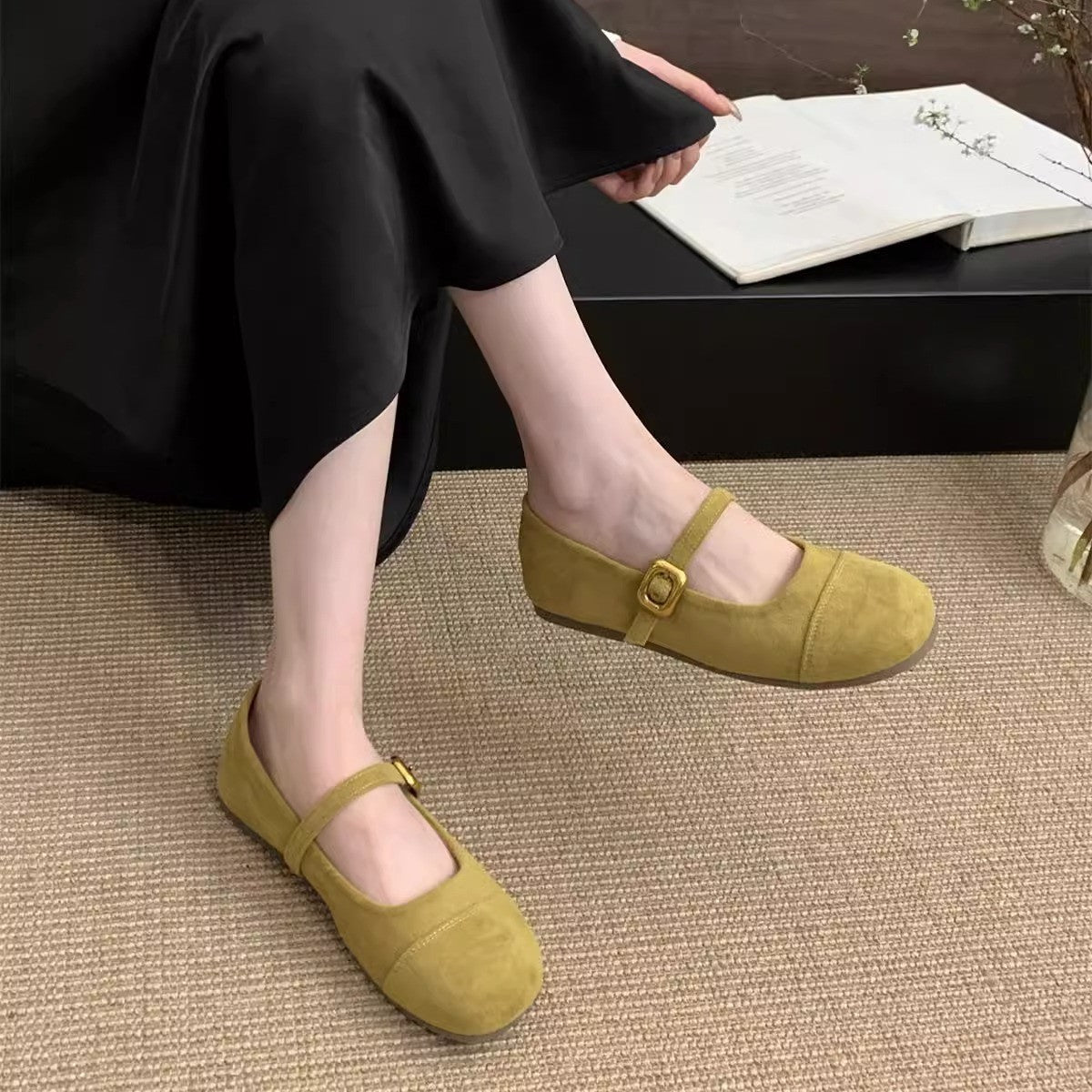 Damen Ballerinas mit modischem Riemchen und goldener Schnalle R&B
