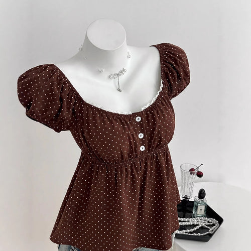 Damen Sommerkleid mit Puffärmeln und süßem Punkten R&B