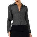 Damen taillierte Hemdbluse mit Klappkragen und feinen Streifen R&B
