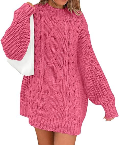 Damen Grobstrick Pulloverkleid mit asymmetrischem Saum und Zopfdesign R&B
