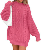 Damen Grobstrick Pulloverkleid mit asymmetrischem Saum und Zopfdesign