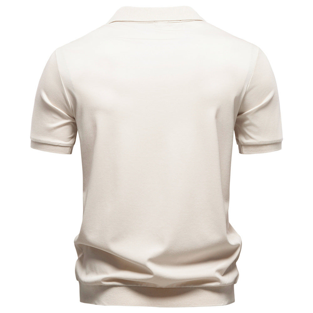 Herren nan feinstrickiges Kurzarm-Poloshirt mit offenem V-Kragen und elastischem Saum R&B