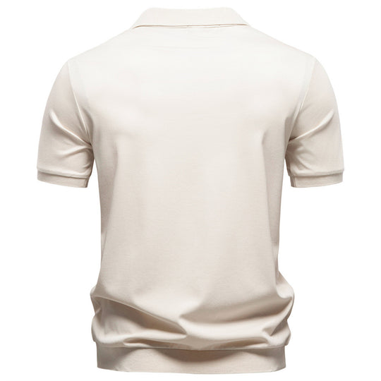 Herren nan feinstrickiges Kurzarm-Poloshirt mit offenem V-Kragen und elastischem Saum R&B