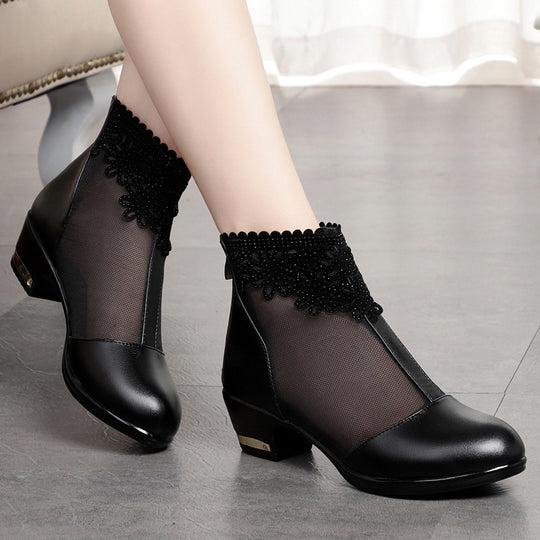 Damen Stiefeletten mit transparentem Mesh-Einsatz und funkelndem Schmuckdetail R&B