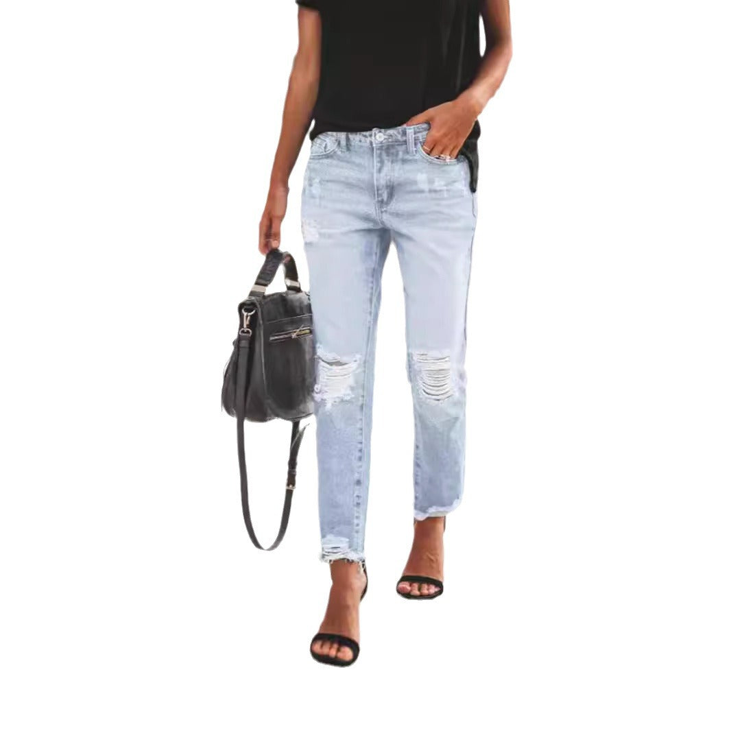 Damen Jeanshose mit modischen Destroyed-Details und bequemer Passform R&B