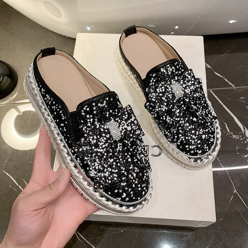 Damen Glamouröse Slipper mit funkelndem Glitzer und dekorativem Schleifen-Detail