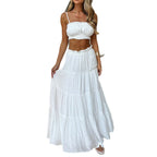Damen Boho Maxikleid mit gepufften Trägern und Rüschendetails R&B
