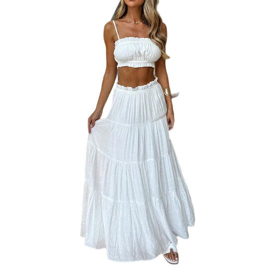 Damen Boho Maxikleid mit gepufften Trägern und Rüschendetails R&B