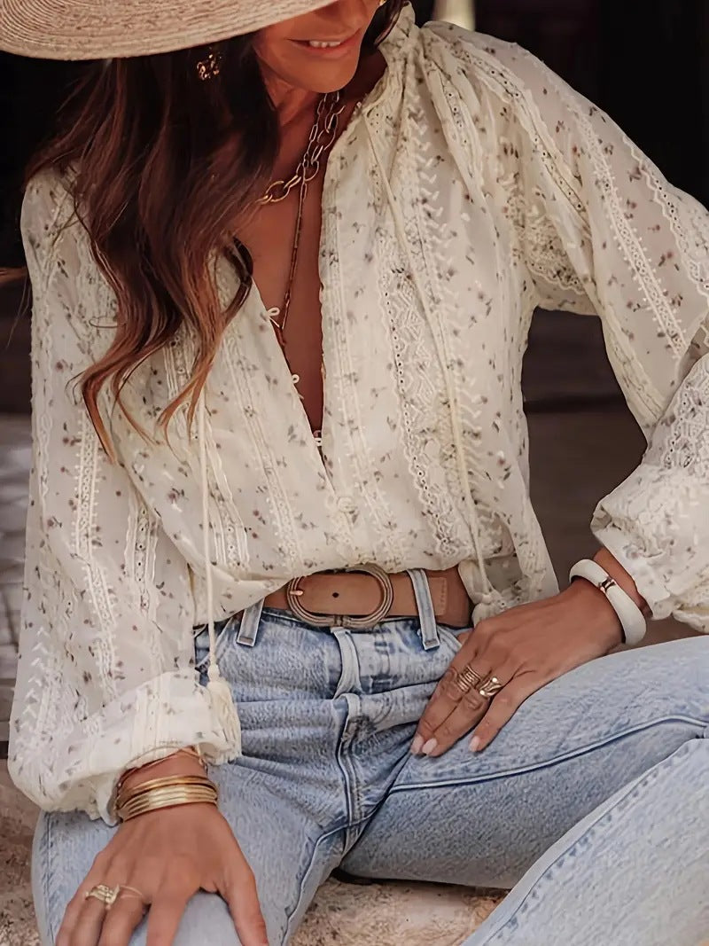 Damen bestickte Bluse mit eleganten Details R&B