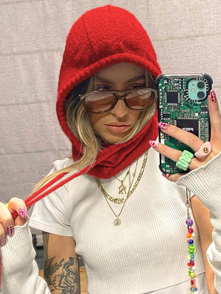 Damen modisches Strickoberteil mit Kapuze und langen Ärmeln R&B