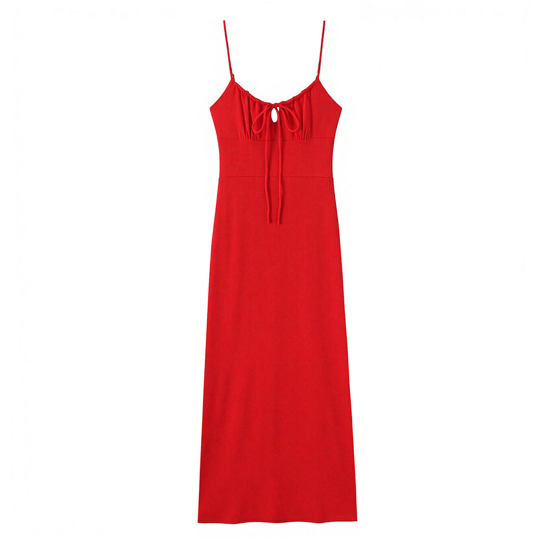 Damen Maxi-Kleid mit tiefem V-Ausschnitt und schmeichelndem Knoten-Design R&B