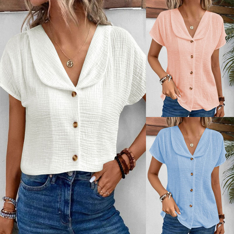 Damen Blusenshirt mit stilvollem Schalkragen und dekorativen Knopfdetails R&B