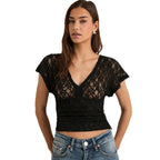 Damen Elegantes Spitzenoberteil mit V-Ausschnitt und weitem Schnitt R&B
