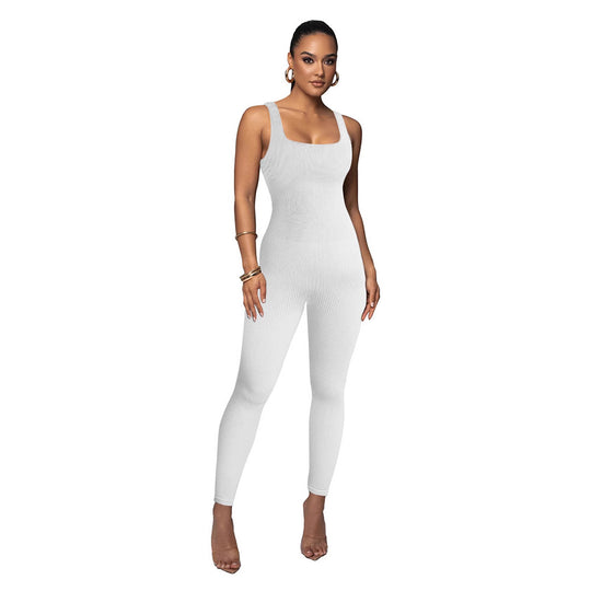 Damen Figurbetonter Strick-Jumpsuit mit Quadrat-Ausschnitt R&B