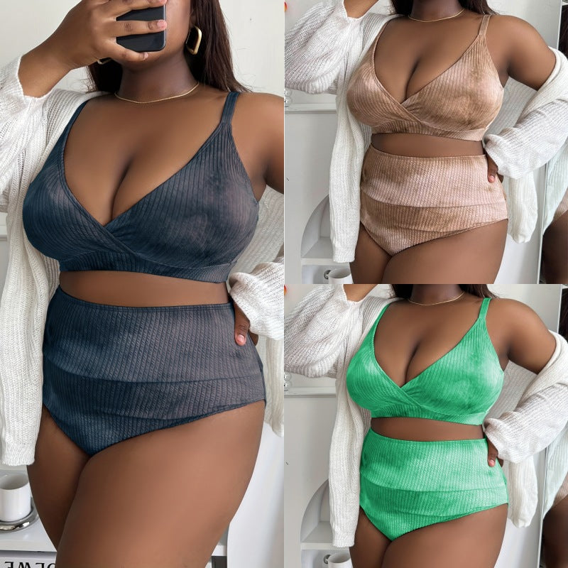Damen Hoch tailliertes Bikini-Set mit raffiniertem Ripp-Design R&B