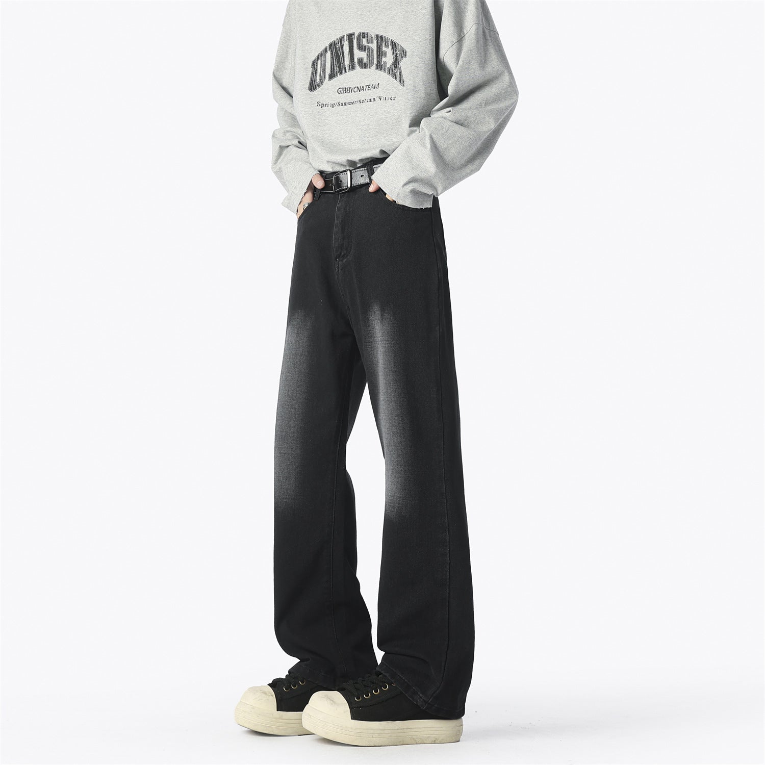 Damen Lässige High-Waist Denim-Hose im Vintage-Stil R&B