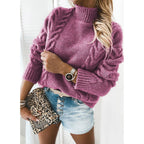 Damen Grobstrickpullover mit Stehkragen und Zopfdetails R&B