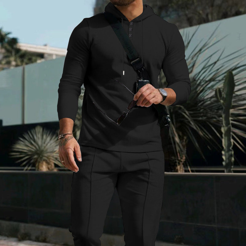 Herren Sportliches Langarmshirt mit Knopfleiste und praktischer Kapuze R&B