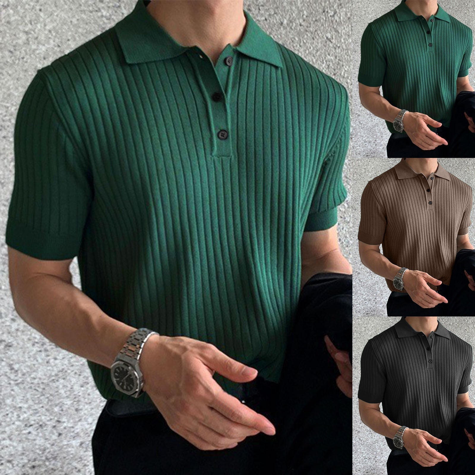 Herren nan schmal geschnittenes geripptes Poloshirt aus Feinstrick mit Kurzarm und Polokragen R&B