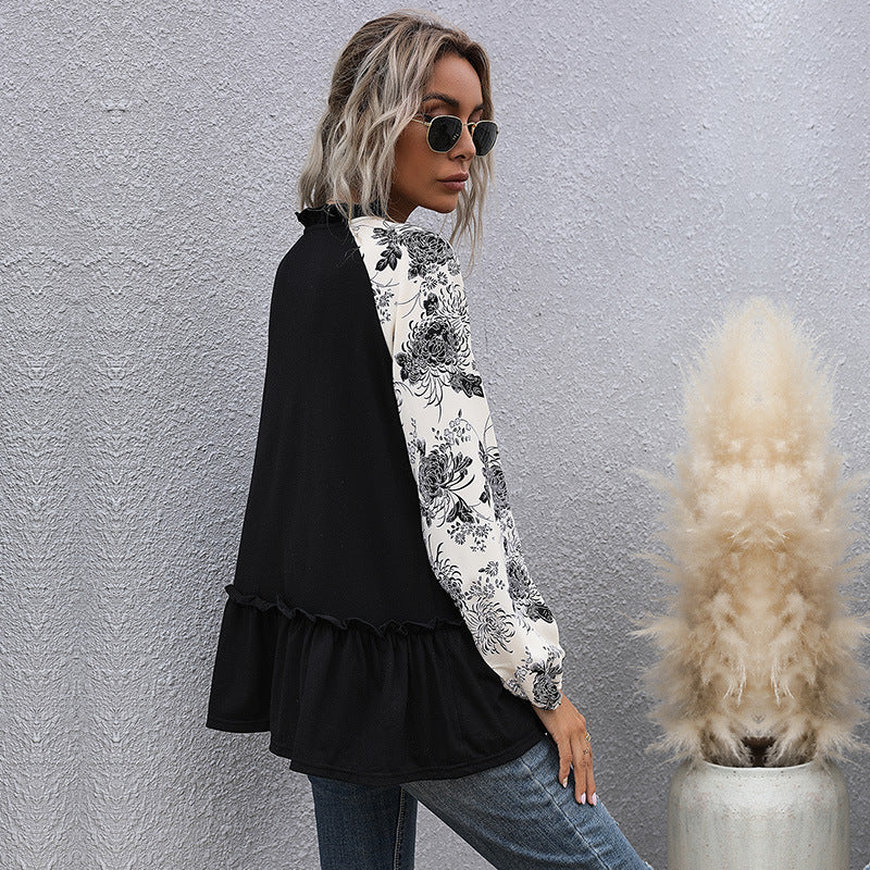 Damen modische Bluse mit floralem Ärmeldetail R&B