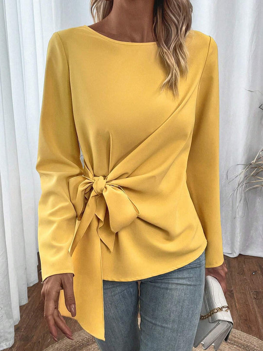 Damen Elegantes Blusenshirt mit seitlichem Knoten R&B