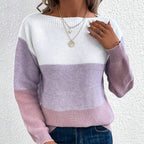 Damen bequemer Strickpullover mit modernem Farbblockdesign und lässigem Schnitt R&B