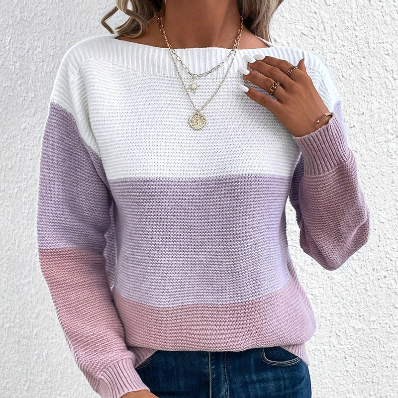 Damen bequemer Strickpullover mit modernem Farbblockdesign und lässigem Schnitt R&B