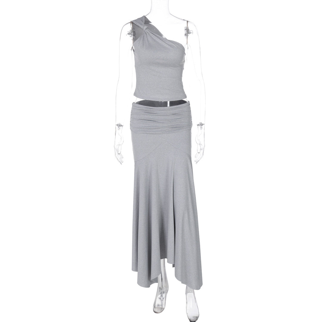 Damen Elegantes One-Shoulder Kleid mit fließendem Saum und Raffung R&B