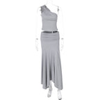 Damen Elegantes One-Shoulder Kleid mit fließendem Saum und Raffung R&B