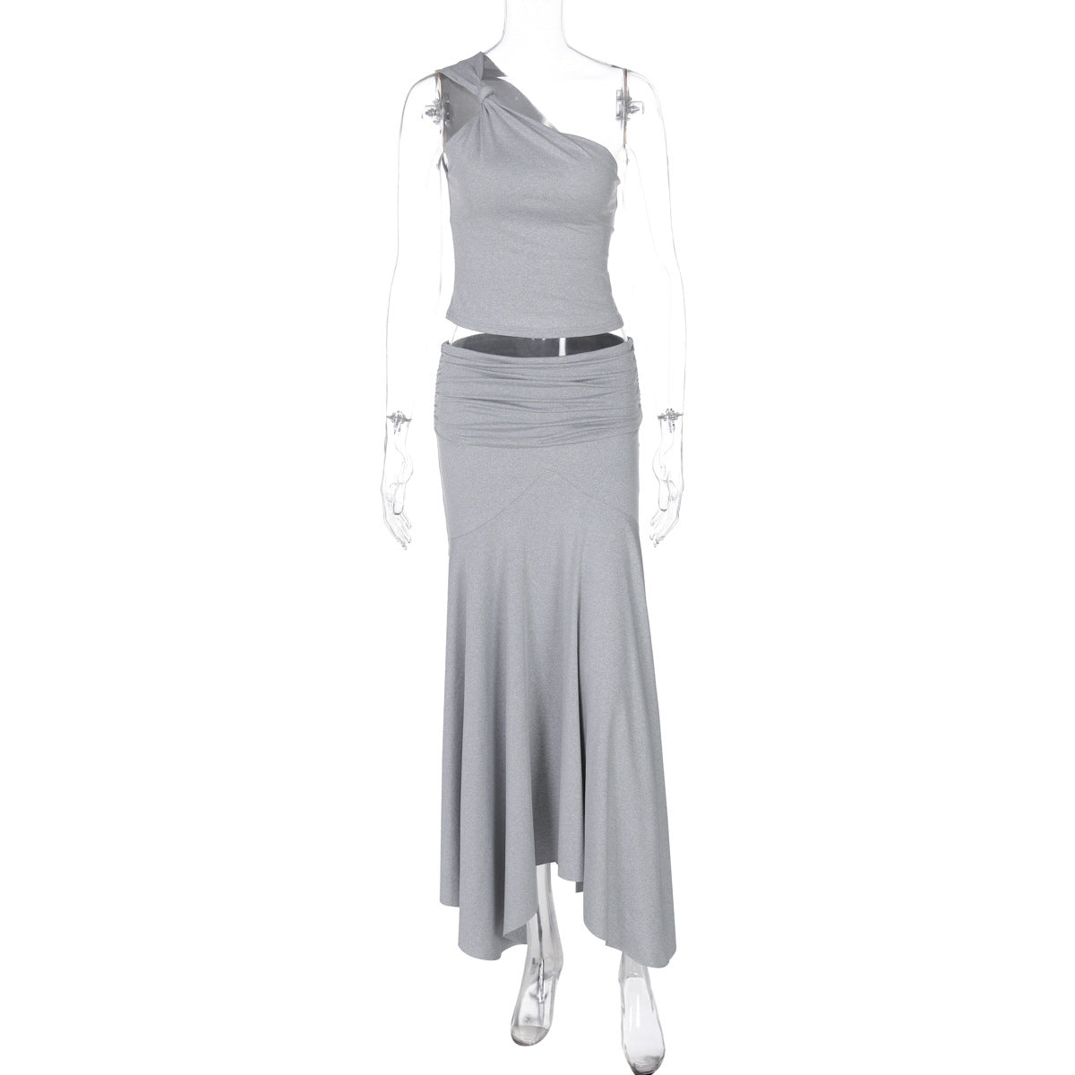 Damen Elegantes One-Shoulder Kleid mit fließendem Saum und Raffung R&B