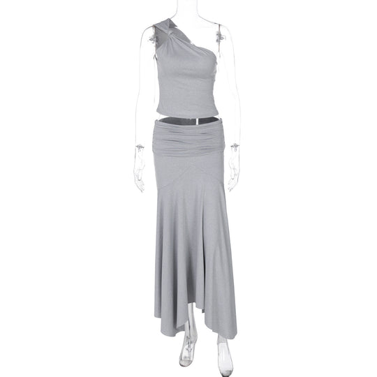 Damen Elegantes One-Shoulder Kleid mit fließendem Saum und Raffung R&B