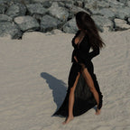 Damen Elegantes Strandkleid mit Rüschendetails und tiefem V-Ausschnitt R&B