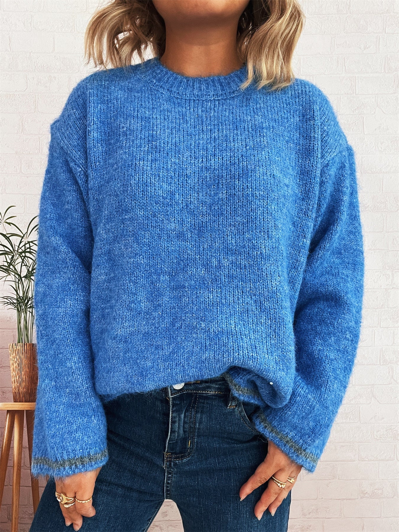 Damen lässiger Wohlfühlpullover mit blockfarbenem Design R&B