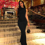 Damen Figurbetontes Maxikleid mit hochgeschlossenem Design und Raffung R&B