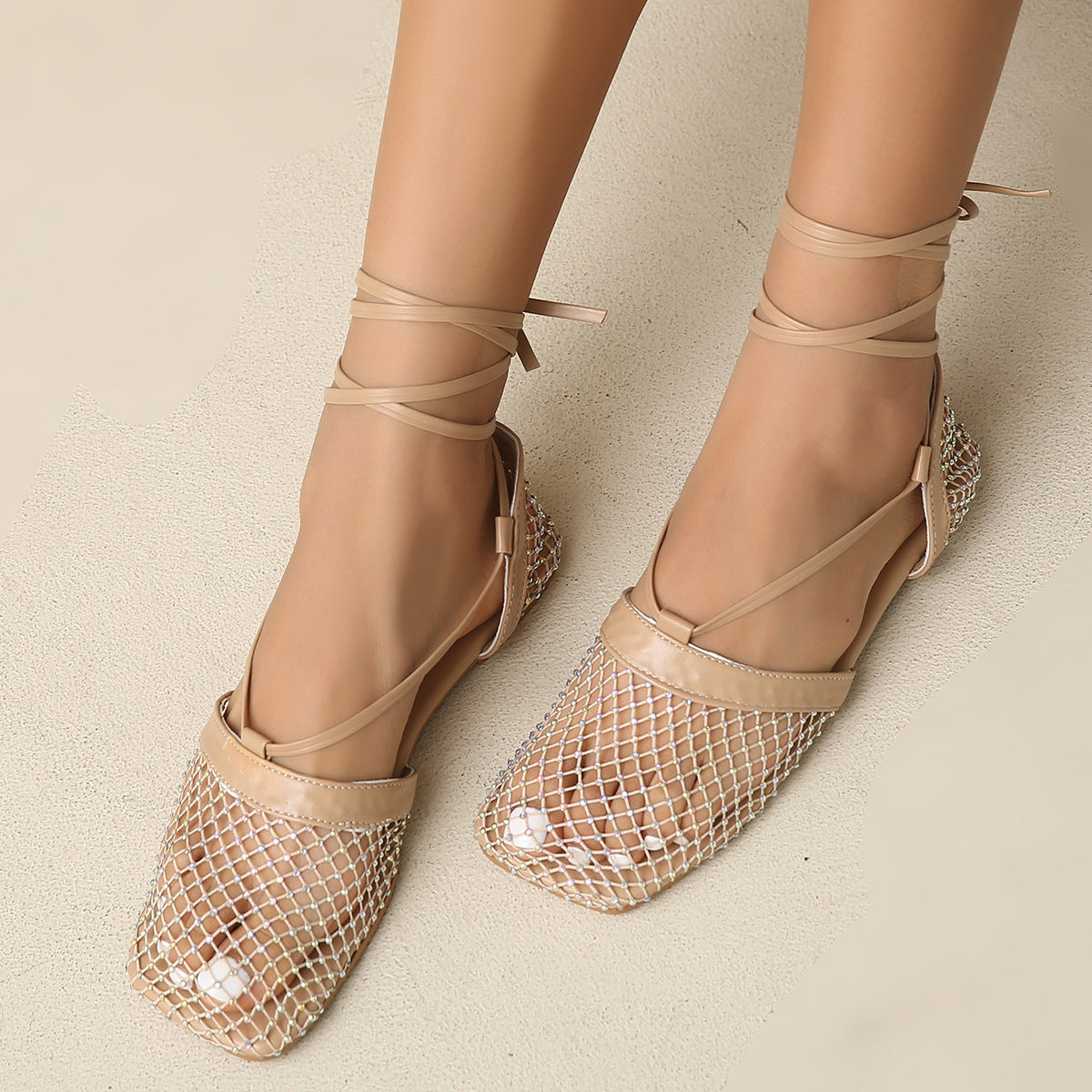 Damen elegante Netzsandalen mit verstellbarem Schnürsystem und rutschfester Sohle R&B