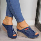 Damen Wedge-Sandalen mit modischem Denim-Design und offener Zehenpartie R&B